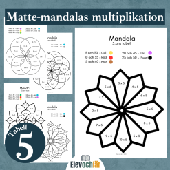 Matte-mandalas multiplikationstabellen 5, arbetsblad