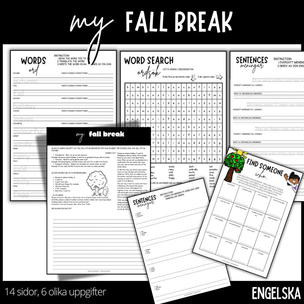 Mitt höstlov / my fall break -14 sidor, 6 olika uppgifter