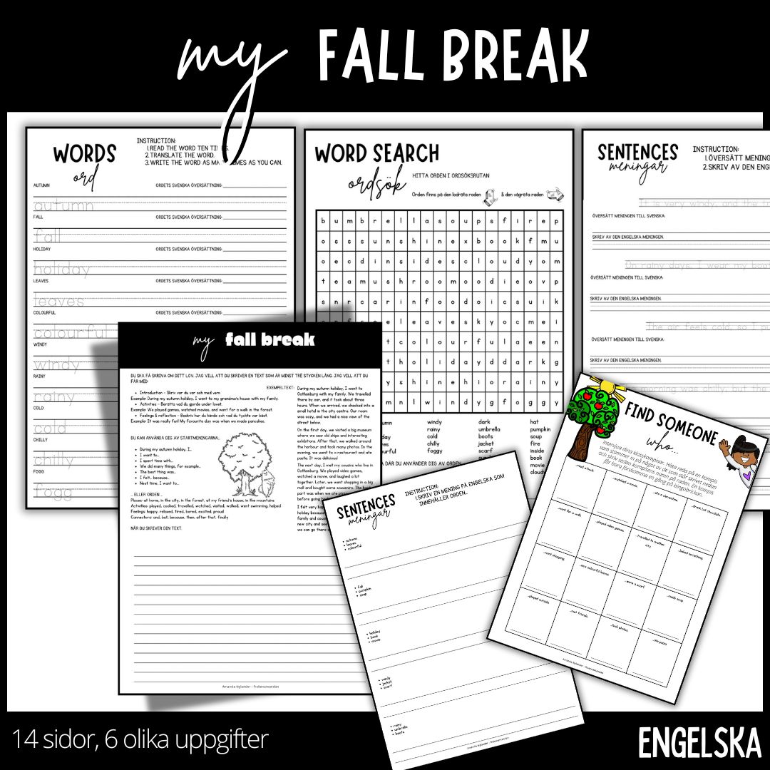 Mitt höstlov / my fall break -14 sidor, 6 olika uppgifter