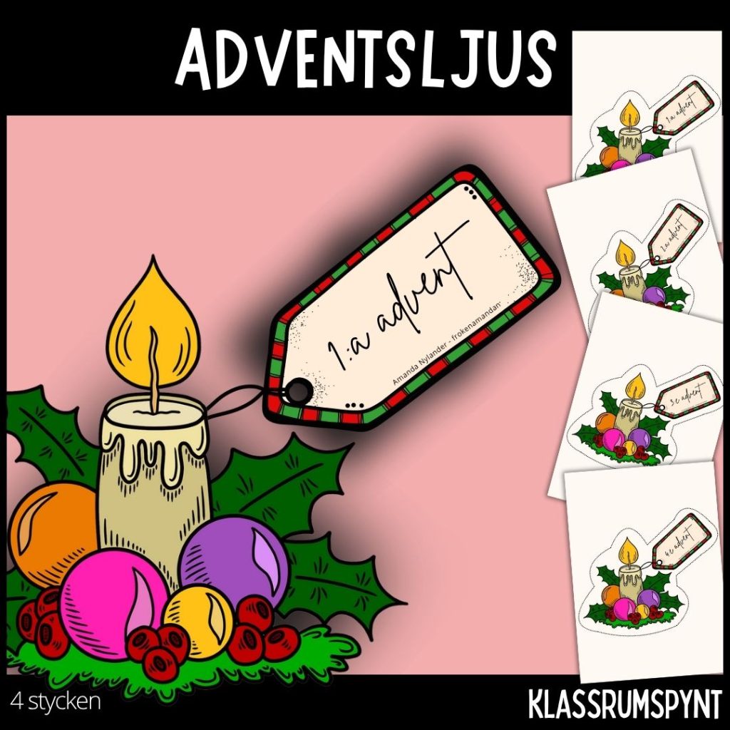 Jul – 4 adventsljus – klassrumsdekoration