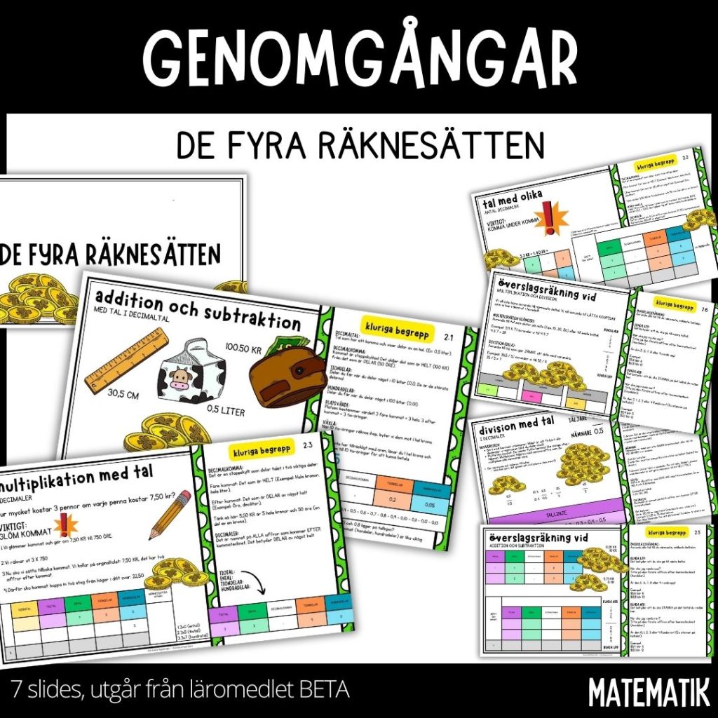 Sex genomgångar – fyra räknesätten – matte åk 5