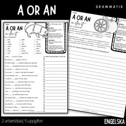 Arbetsblad – a or an – engelska grammatik