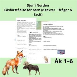 Djur i Norden – Läsförståelse för barn (8 texter + frågor & facit), åk 1–6