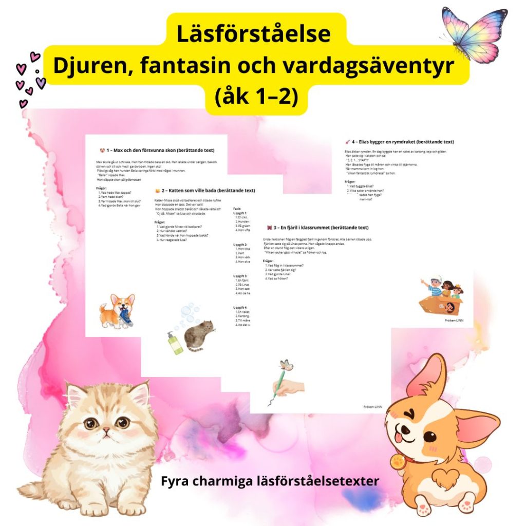 Läsförståelse – Djuren, fantasin och vardagsäventyr (åk 1–2)