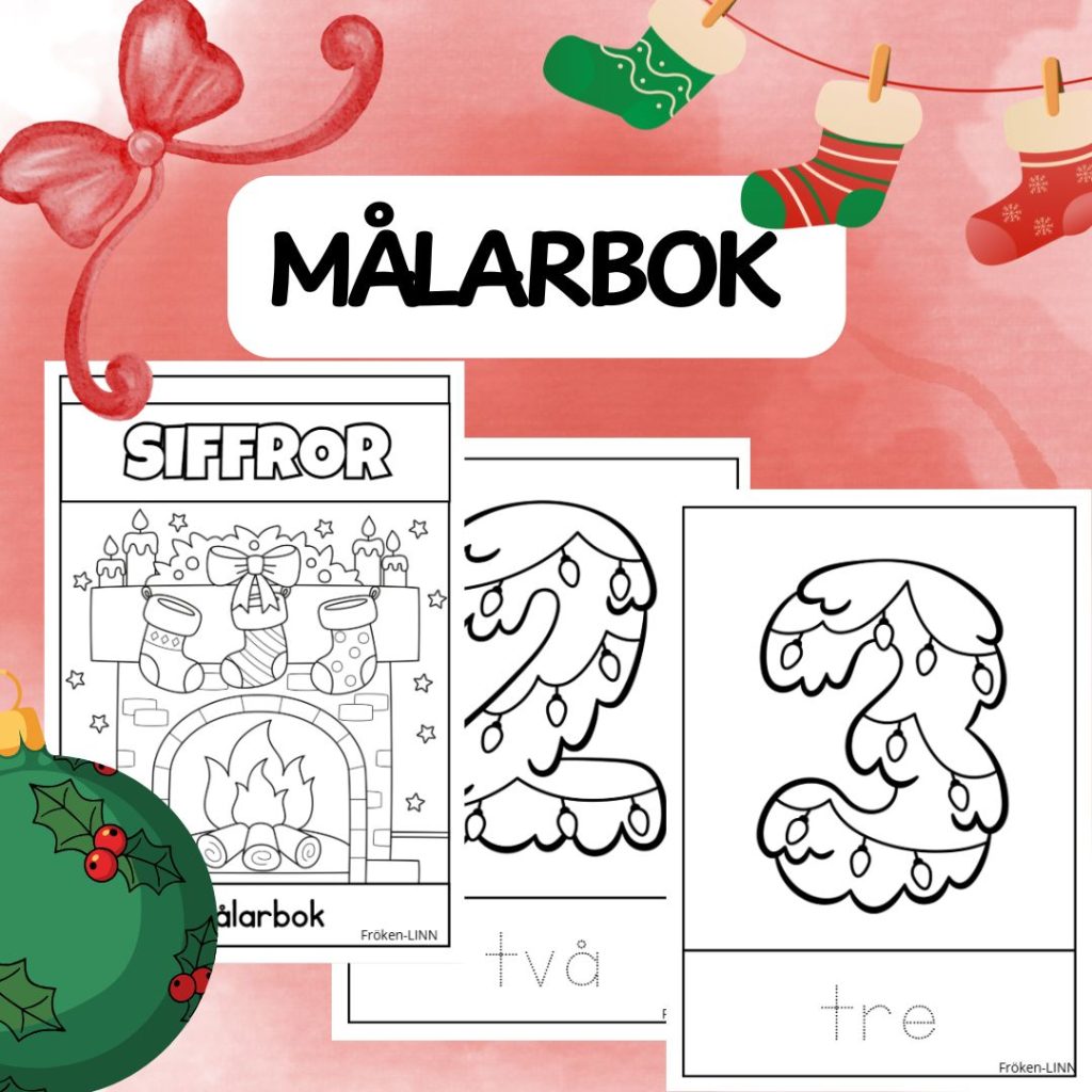 Målarbok – Träna siffror 0–10 med jultema