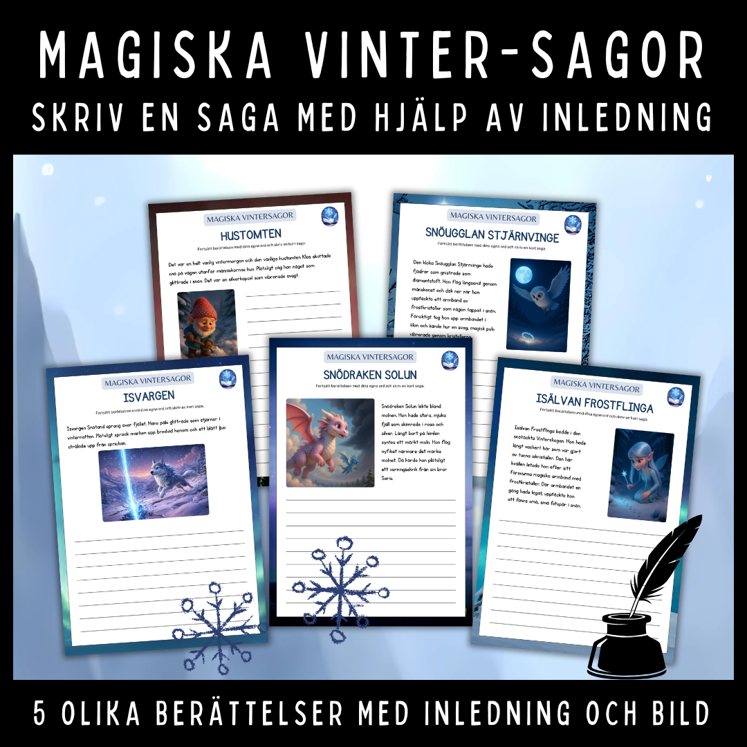Skriv magiska vintersagor, 5 skrivuppgifter för åk 2–3