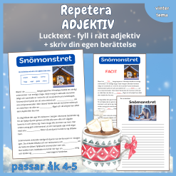 Snömonstret – Lucktext, fyll i rätt adjektiv + skriv din egen berättelse till bild