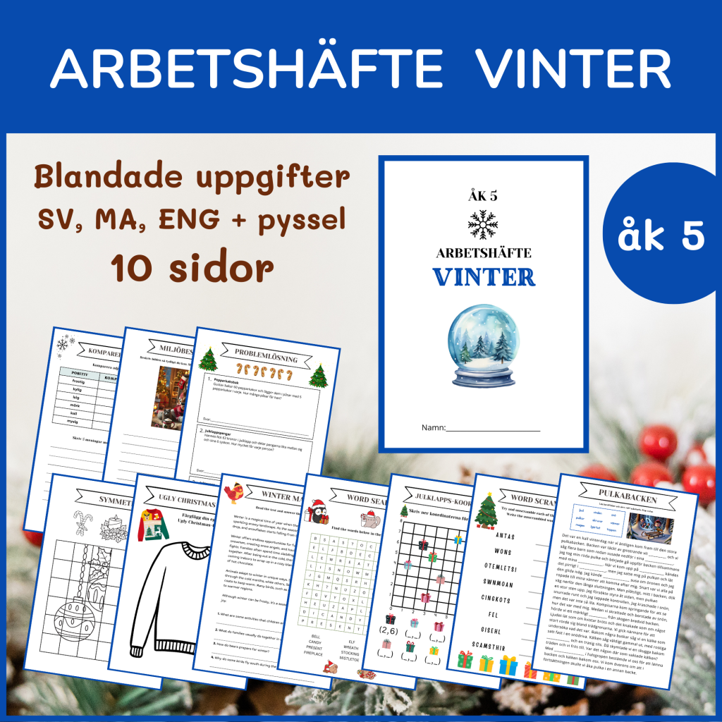 Vinterhäfte åk 5, 10 sidor blandade uppgifter med vinter- och jultema