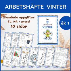 Vinterhäfte åk 1, 10 sidor blandade uppgifter med vinter- och jultema