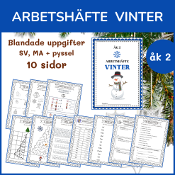 Vinterhäfte åk 2, 10 sidor blandade uppgifter med vinter- och jultema