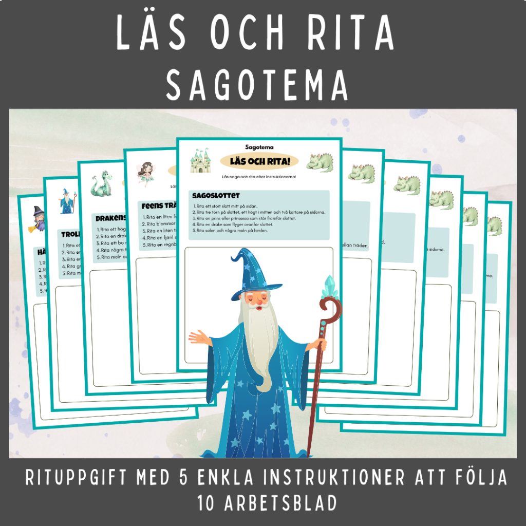 Läs och rita med sagotema, 10 arbetsblad