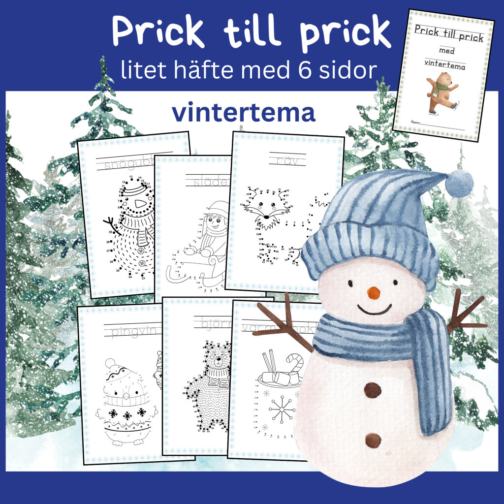 Prick till prick med vintertema, litet häfte med 6 sidor