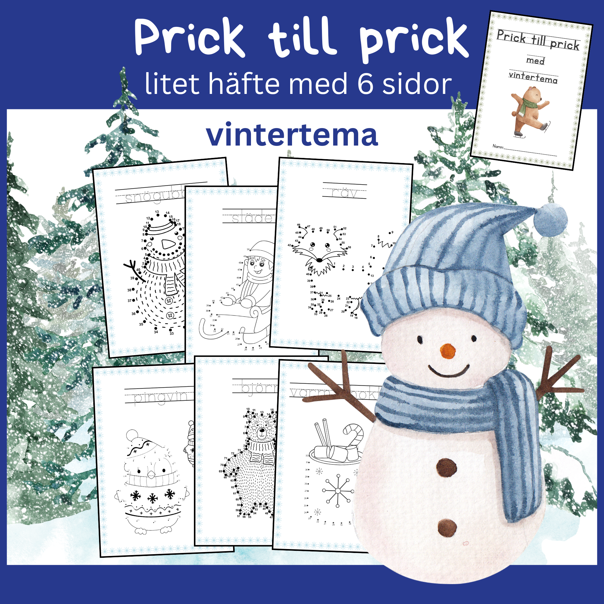 Prick till prick med vintertema, litet häfte med 6 sidor