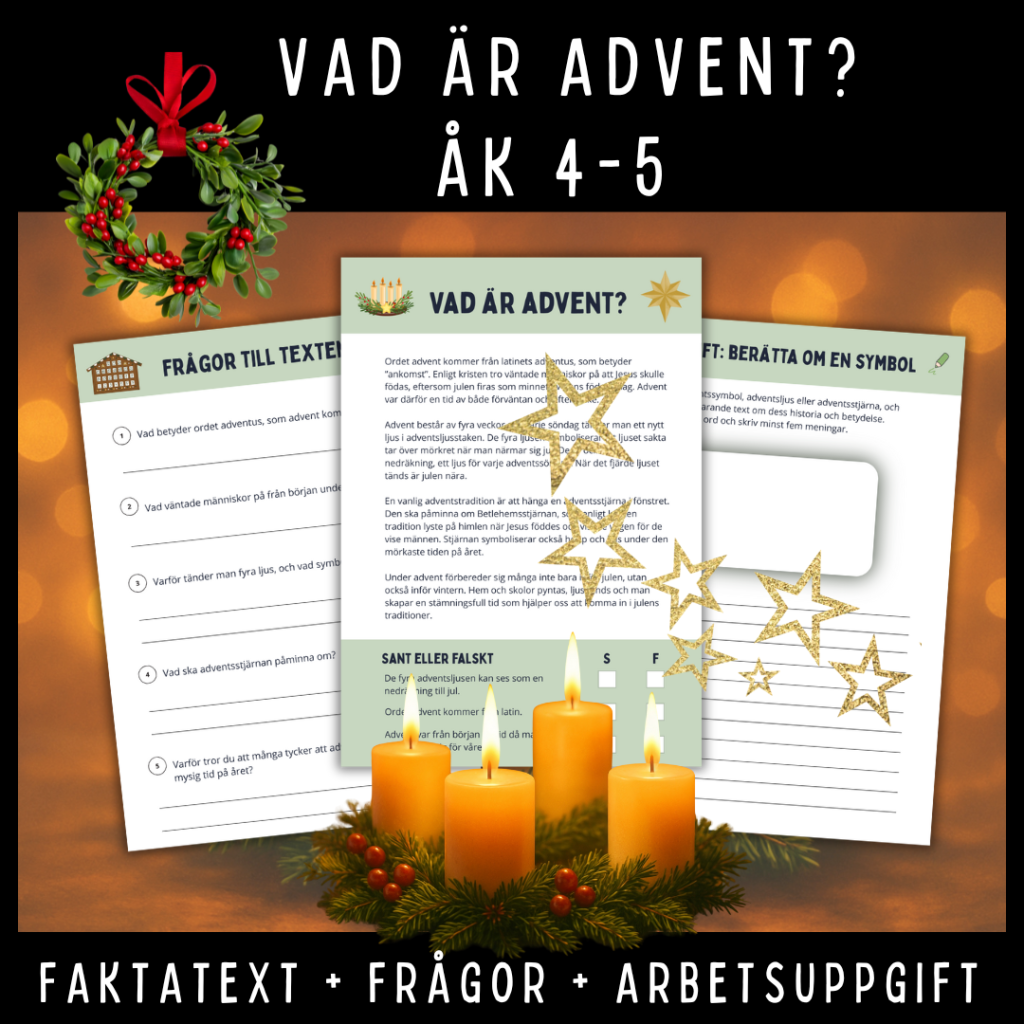 Vad är advent? Faktatext & arbetsuppgifter för åk 4–5