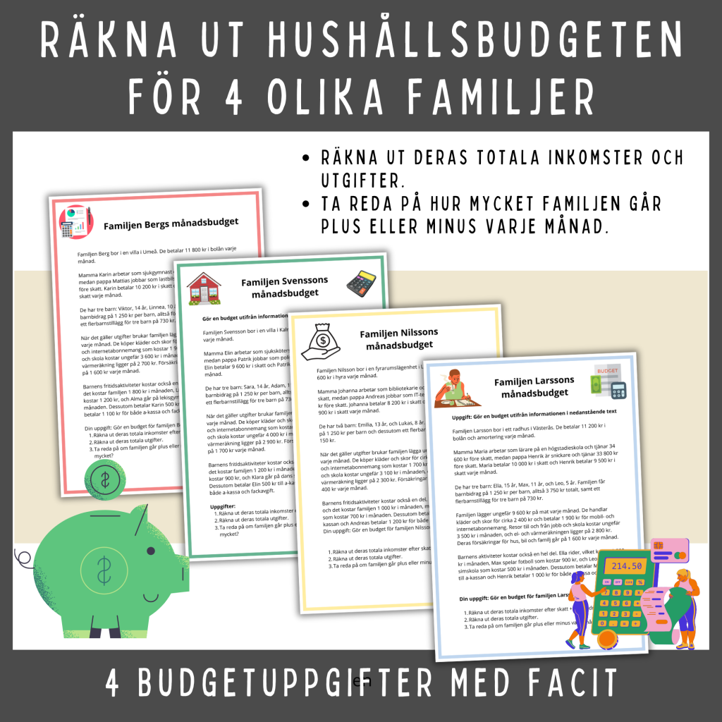 Lär eleverna privatekonomi. Gör budget för fyra familjer!