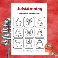 Färgläggnings- och memory spel. Julstämning