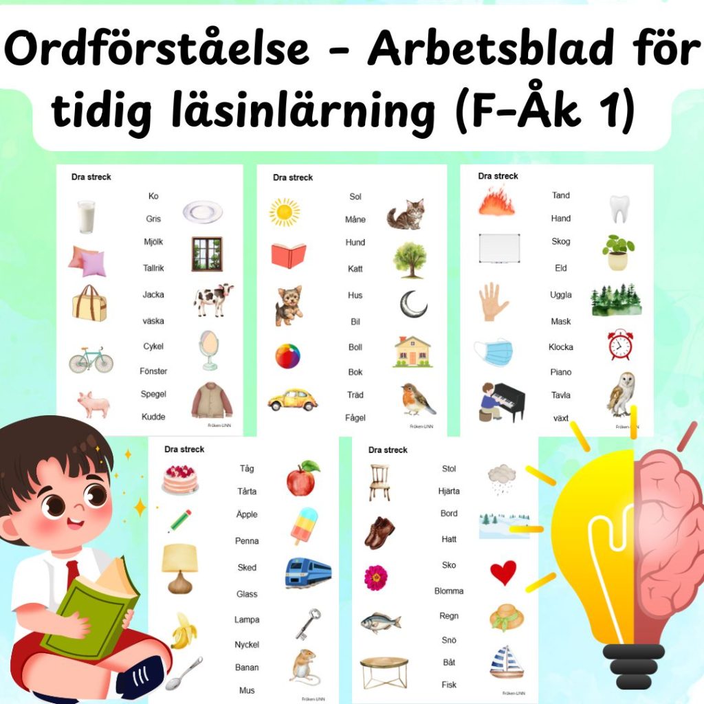 Ordförståelse – Arbetsblad för tidig läsinlärning (F–Åk 1)