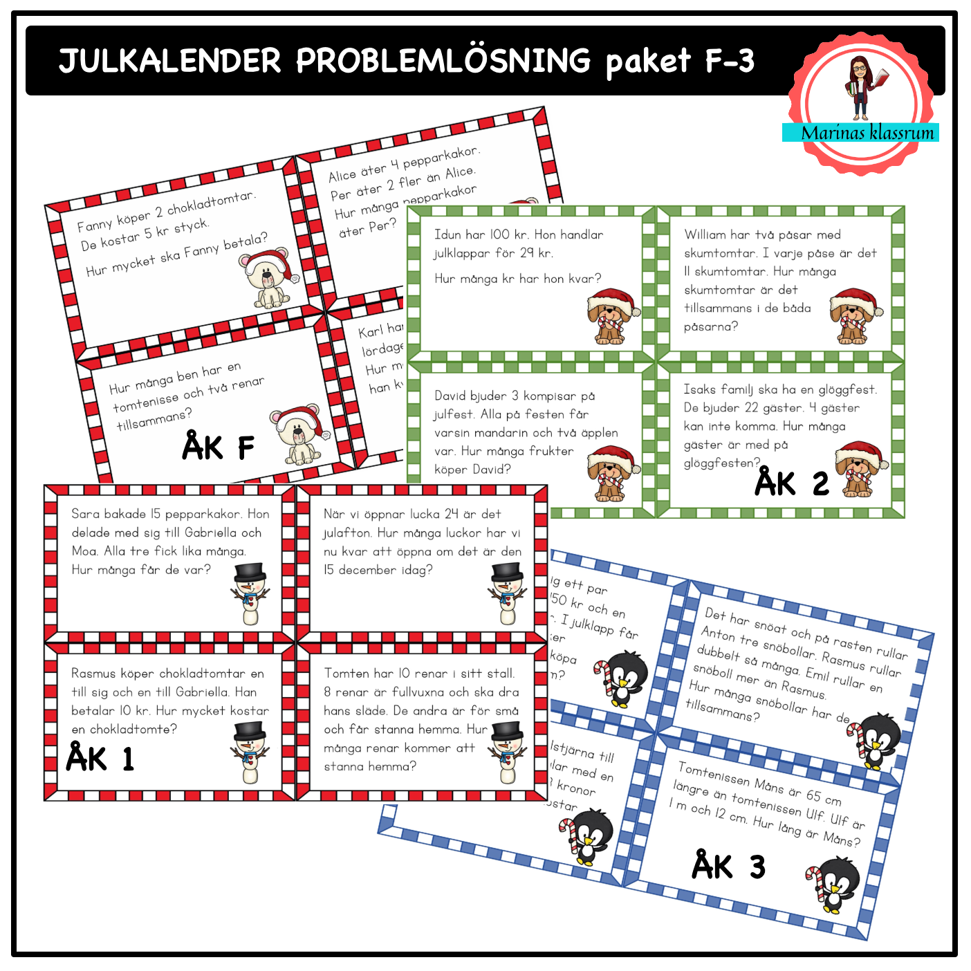 Julkalender problemlösning paket åk F-3
