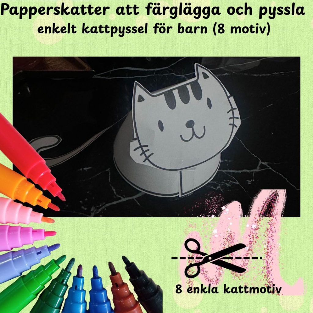 Papperskatter att färglägga och pyssla – enkelt kattpyssel för barn (8 ...