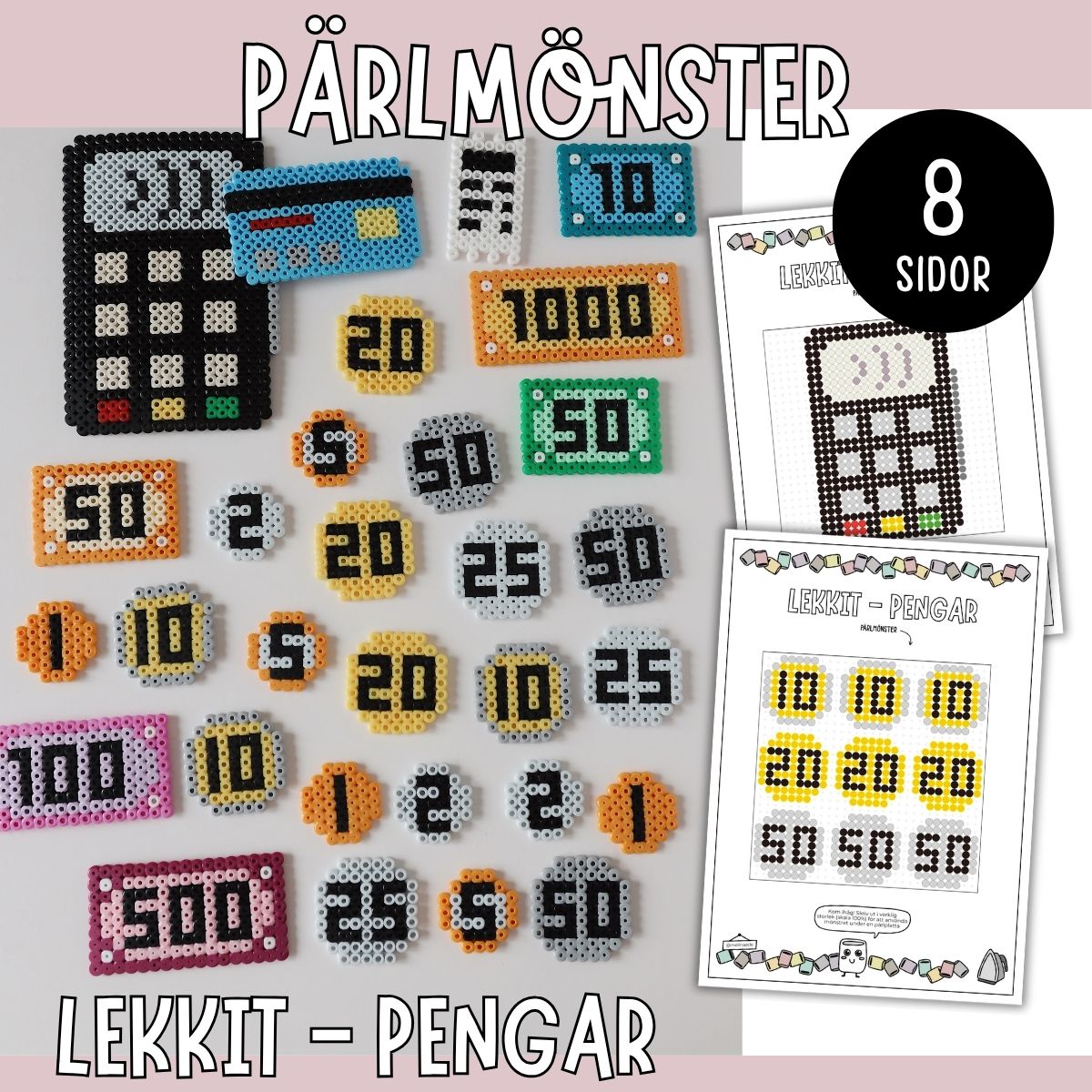 Pärlmönster - Lek affär med pengar och tillbehör