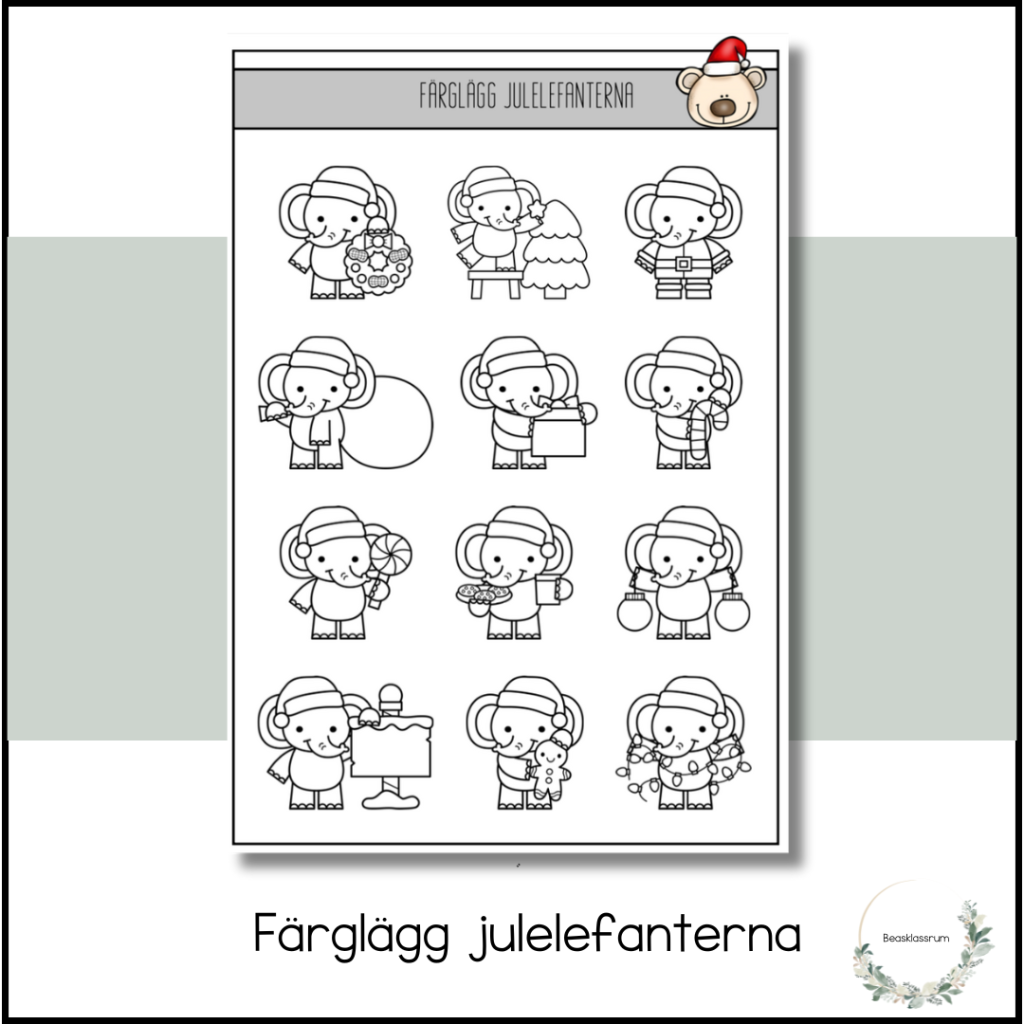 Färglägg julelefanterna