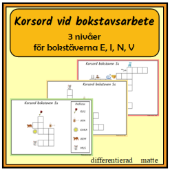 Korsord för bokstavsarbete - E, I, N, V