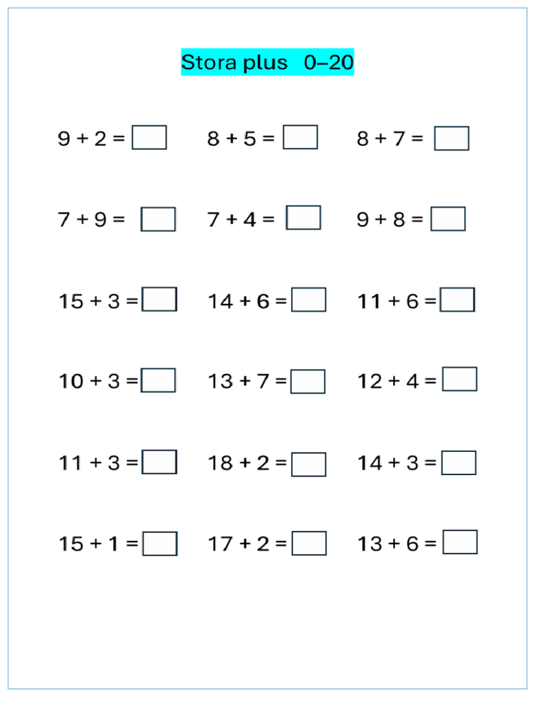 Plus och minus 0–20