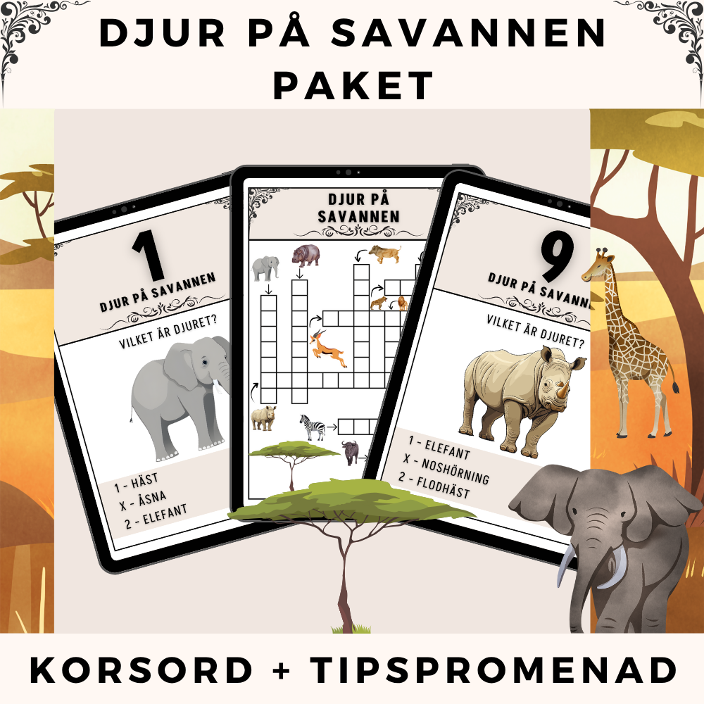 Djur på savannen - Korsord + Tipspromenad (Paket)