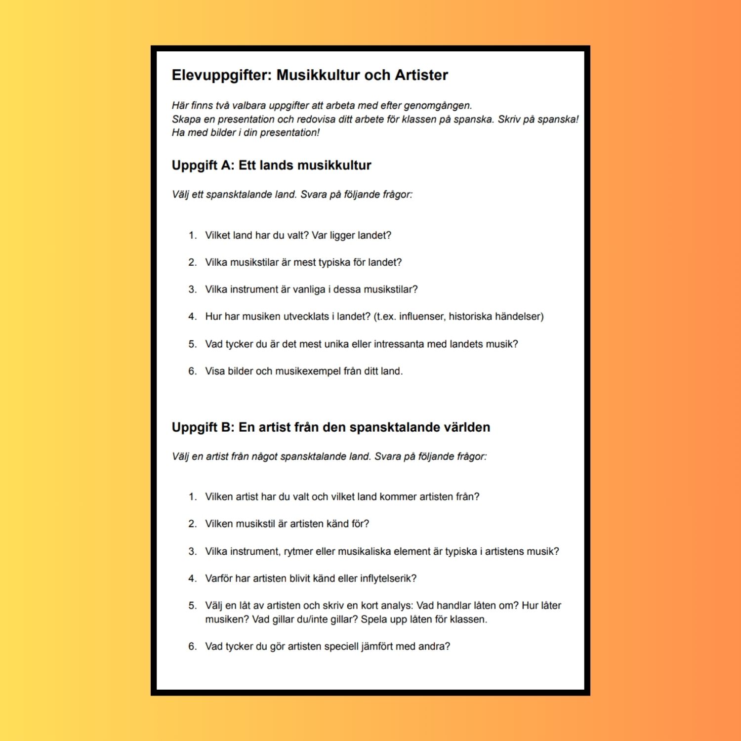 Musik i den spansktalande världen-komplett paket!