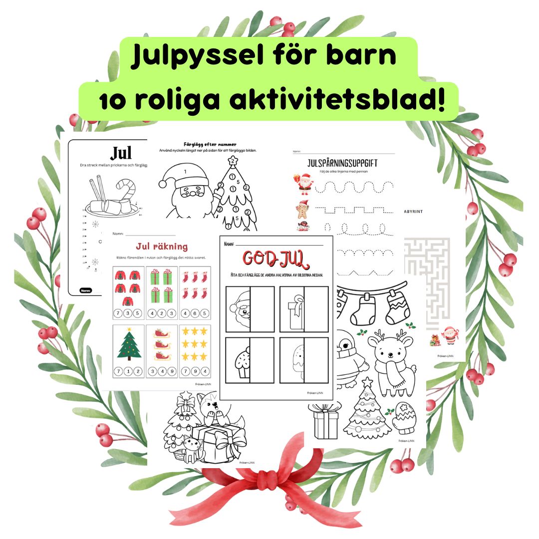 Julpyssel för barn – 10 roliga aktivitetsblad!