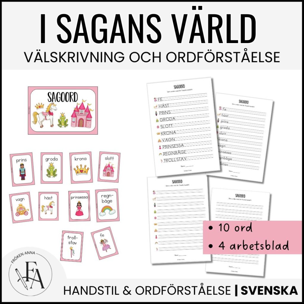 Skriv och lär: SAGOORD (Ordkunskap, handstil, memory)