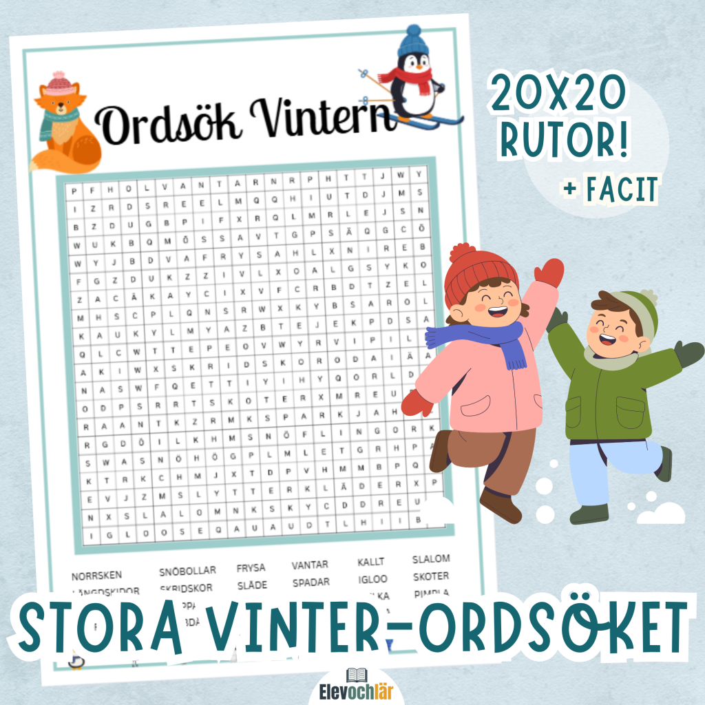 Stort Vinter-Ordsök! 20×20 rutor + facit