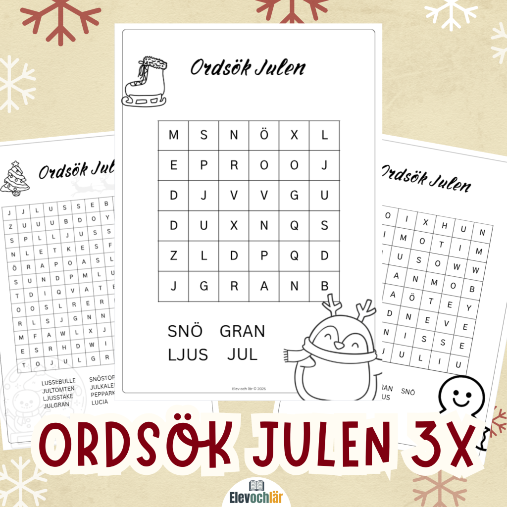 Ordsök julen 3 versioner + facit