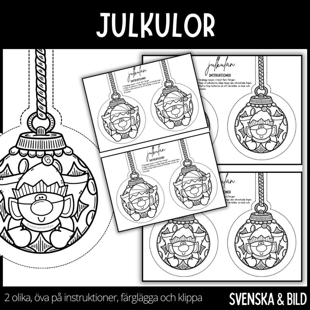 Jul – julkulor med julnissar – klassrumsdekoration