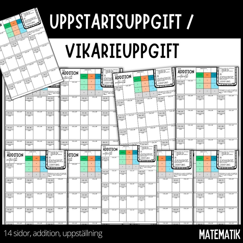 Startuppgifter – Vikarieuppgifter – Addition / matte – 14 sidor