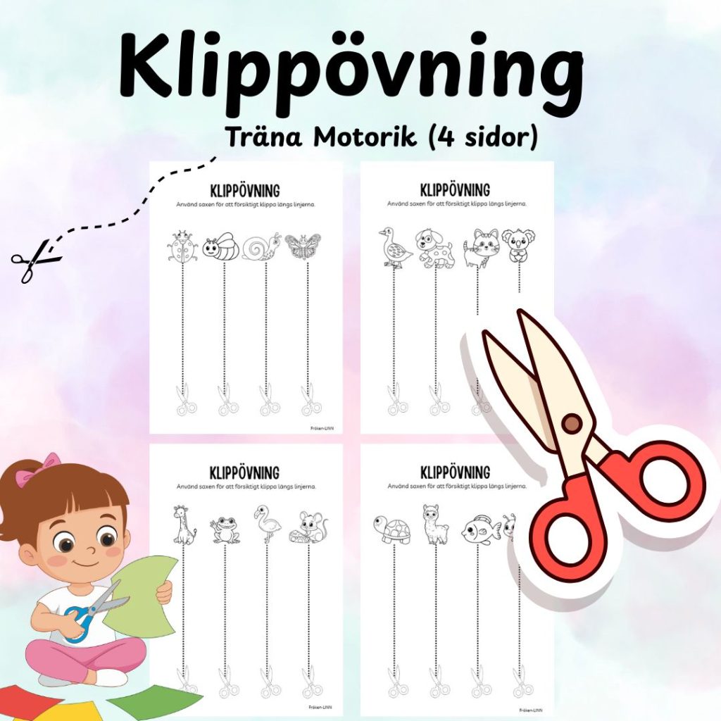 Klippövning för Förskolan – Träna Motorik (4 sidor)