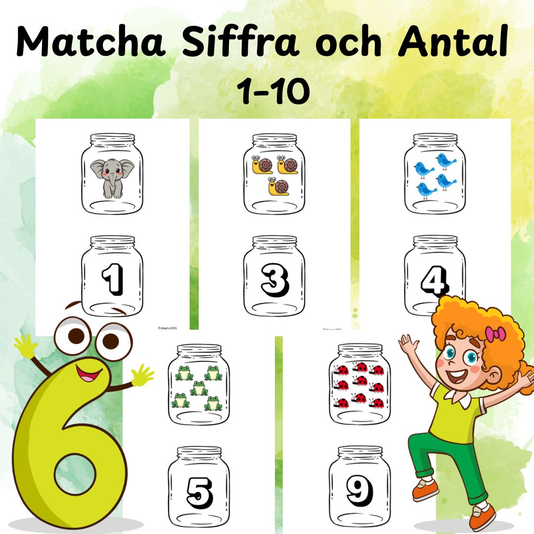 Räknaburkar 1–10 – Matcha Siffra och Antal (Förskolematerial)