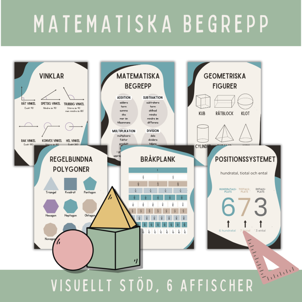 Matematiska begrepp, visuellt stöd, 6 sidor