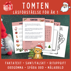 Tomten, läsförståelse och uppgifter för åk 1