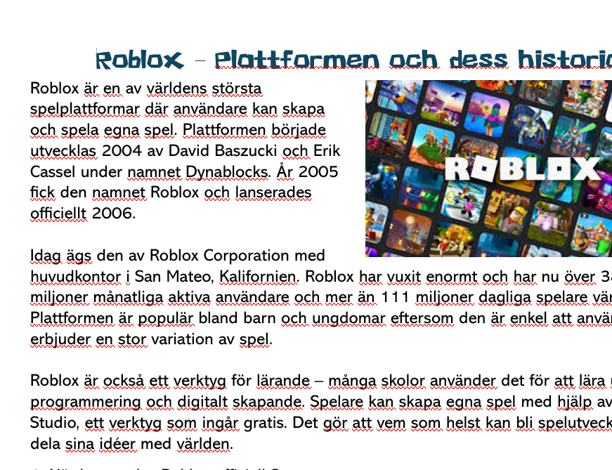 Läsförståelse Roblox