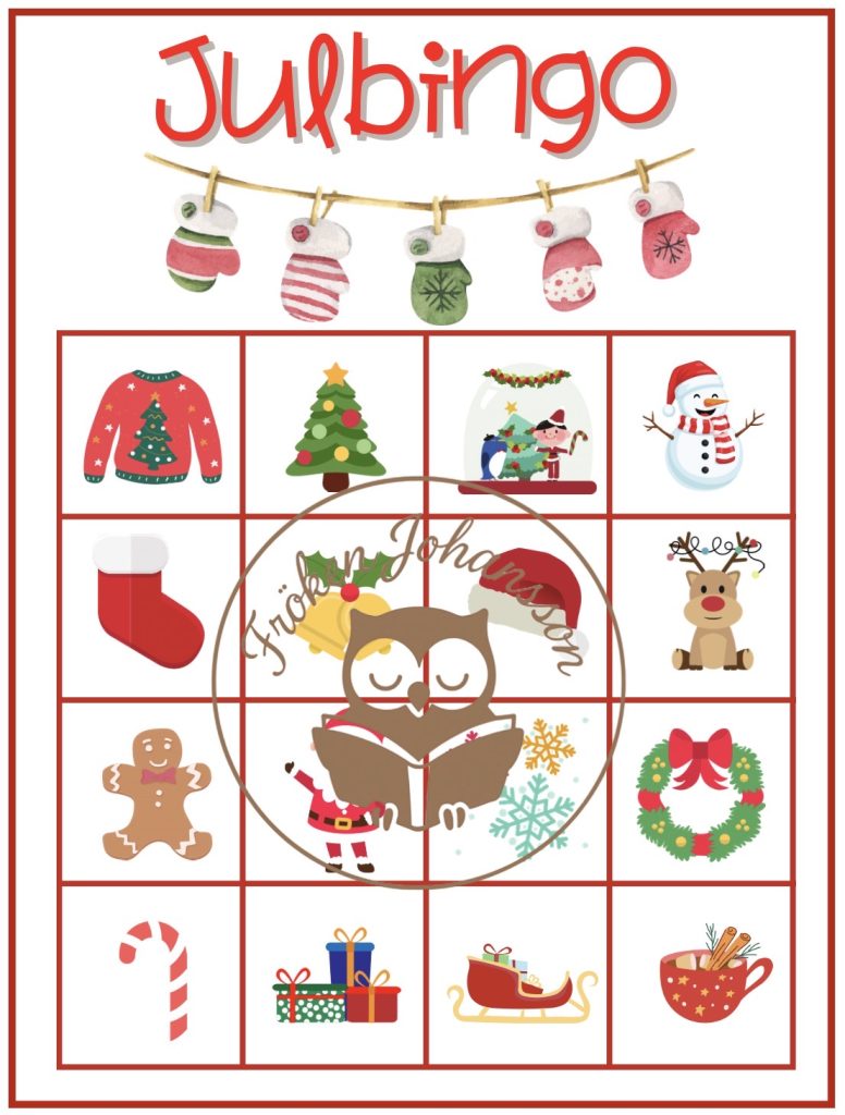 Julbingo – med 8 olika bingobrickor och utropskort
