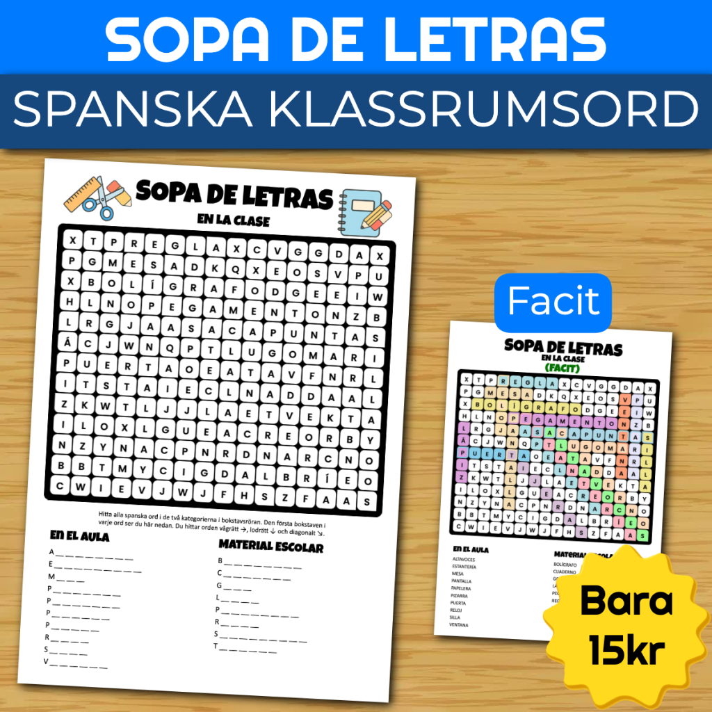 Sopa de letras: En la clase (ordröra om spanska klassrumsord)
