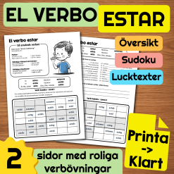 Spanska verbet ESTAR – Verb-Sudoku, arbetsblad och facit