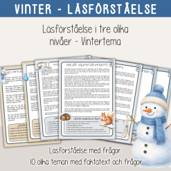 Vinter - Läsförståelse om vintern i tre olika nivåer – 10 olika vinterteman