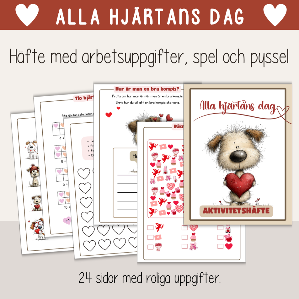 Alla hjärtans dag – Arbetshäfte Arbetsblad – 24 sidor