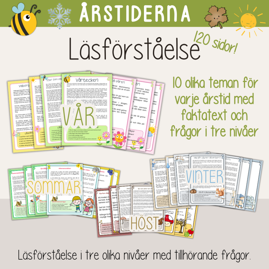 Årstider – Stort paket med läsförståelsetexter om alla fyra årstider – 120 sidor
