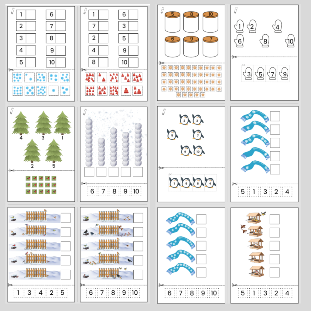 Vinter. Räkna till 10, klippövningar