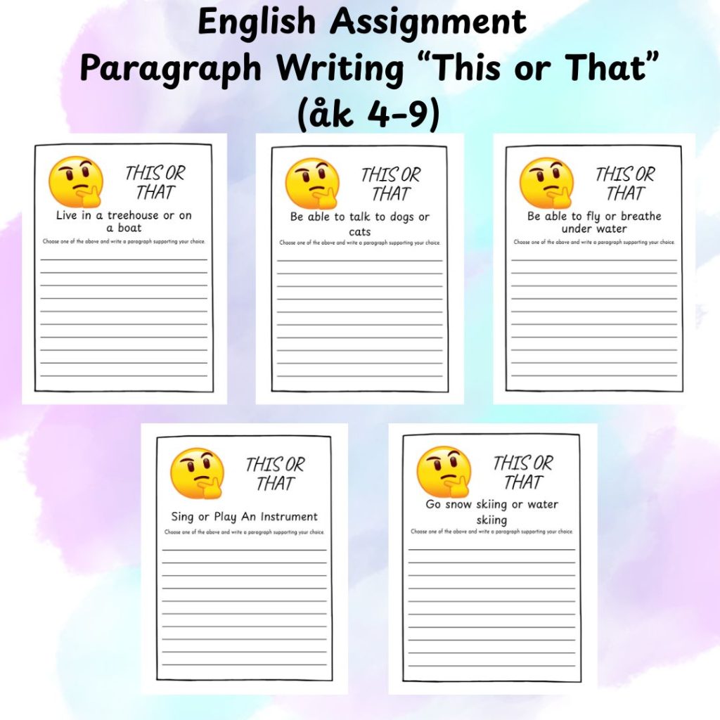 English Assignment för barn, Paragraph Writing “This or That” (åk 4–9)