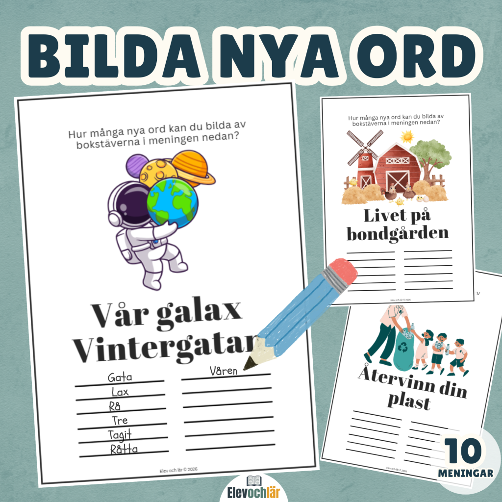Bilda nya ord av bokstäverna i meningen – 10 blandade