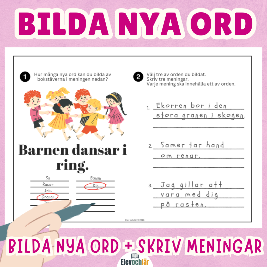 Bilda nya ord + skriv meningar Relationer. 5 arbetsblad.